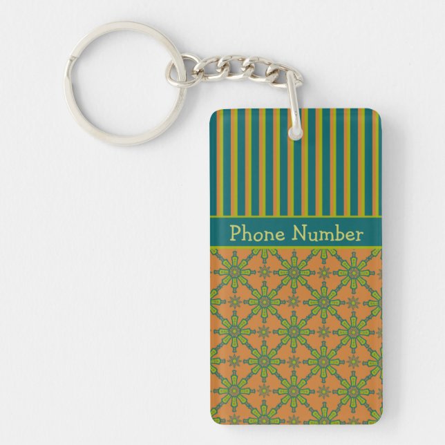 Porte-clés Rouille Tribale rayée, Vert, Porte - clé acrylique (Devant)