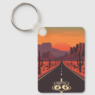 Porte-clés Route 66 USA Vintage Coucher de soleil Désert Port