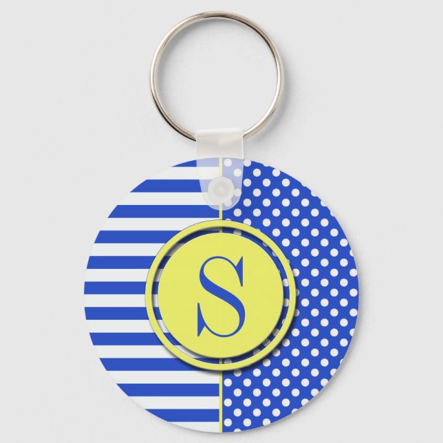 Porte-clés Royal Blue Pois et stries-Monogram STaylor (Recto)