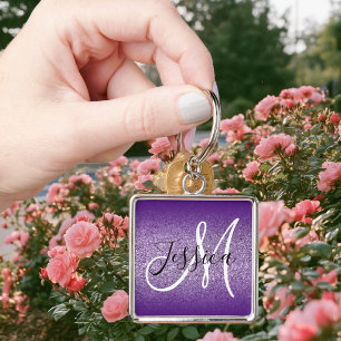 Porte-clés Royal Purple Ombre Edge Améthyste Paillettes Monog