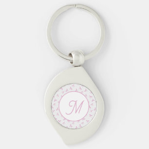 Porte-clés Ruban aquarelle rose Coquette frangée monogrammé 