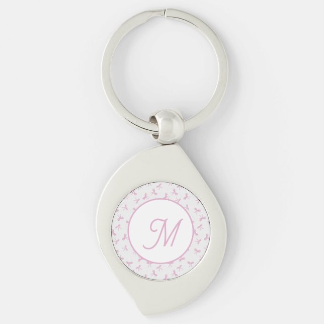 Porte-clés Ruban aquarelle rose Coquette frangée monogrammé  (Devant)