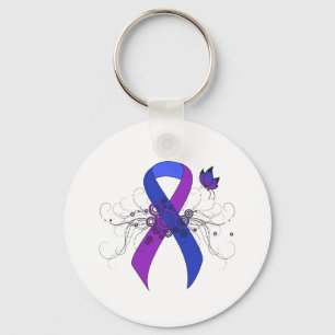 Porte-clés Ruban bleu et violet avec papillon