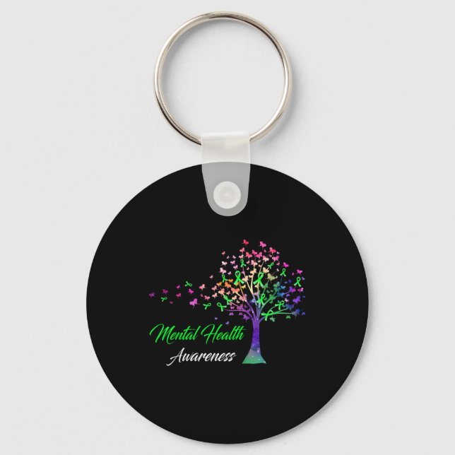 Porte-clés Ruban d'arbre Sensibilisation à la santé mentale  (Recto)