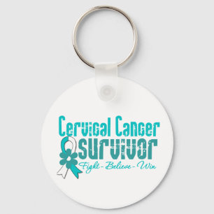 Porte-clés Ruban de fleur de survivant de cancer du col de