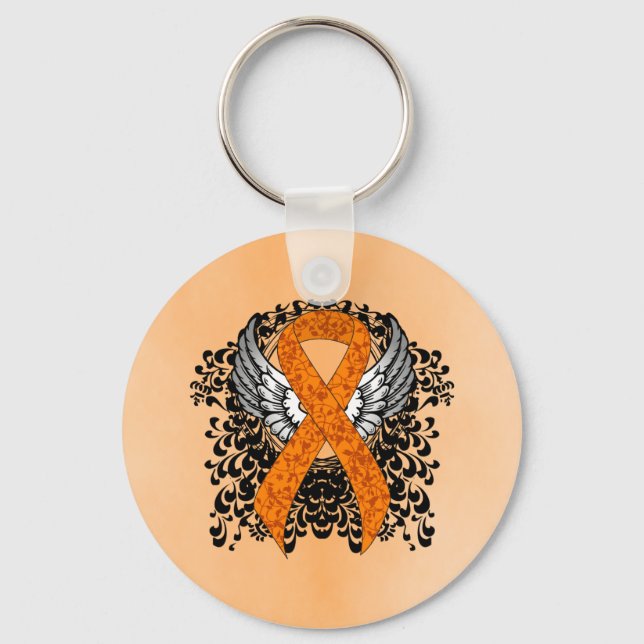 Porte-clés Ruban de sensibilisation orange avec ailes (Recto)