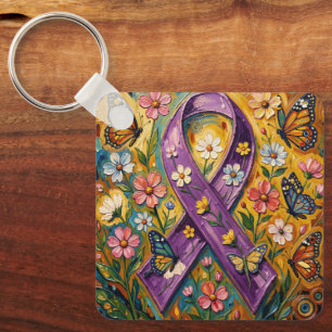 Porte-clés Ruban de sensibilisation violet Fibro