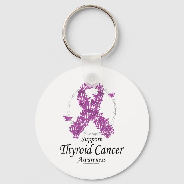 Porte-clés Ruban du cancer de la thyroïde des papillons (Recto)