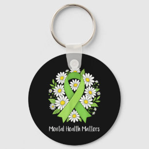 Porte-clés Ruban floral vert de sensibilisation à la santé me