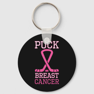 Porte-clés Ruban Rose Cancer du Sein Puck Hockey sur Glace Ca
