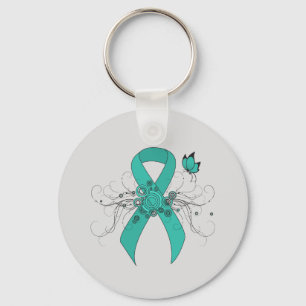 Porte-clés Ruban turquoise avec papillon