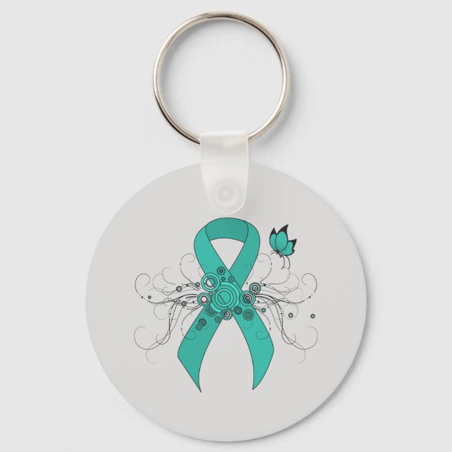 Porte-clés Ruban turquoise avec papillon (Recto)