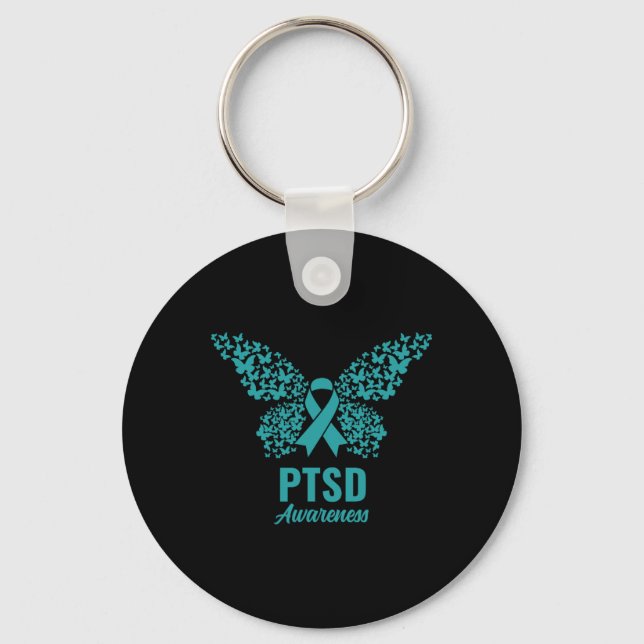 Porte-clés Ruban turquoise Avec Papillons - Sensibilisation P (Recto)