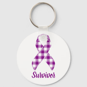 Porte-clés Ruban Violet à Carreaux pour Survivant du Cancer d