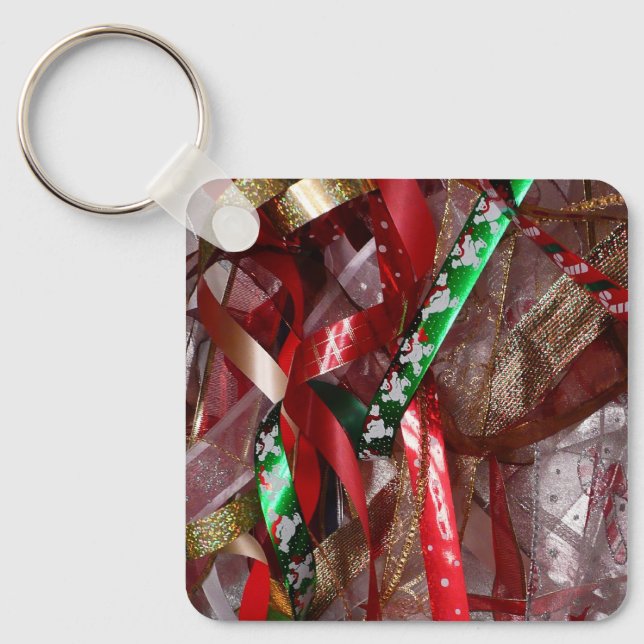 Porte-clés Rubans de Noël Rouge Vert et Or Férié (Recto)