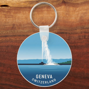Porte-clés Rue de Genève Suisse Voyage Jet d'eau Coucher de s