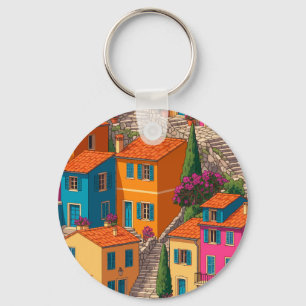 Porte-clés Rues méditerranéennes — Motif de maisons colorées