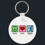 Porte-clés Rugby Peace Love<br><div class="desc">Peace Love Rugby. Un cadeau d'équipe de sport de rugby cool pour un joueur avec une ligue de football ou une union.</div>
