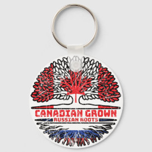 Porte-clés Russie Russie Canada drapeau des racines de l'arbr