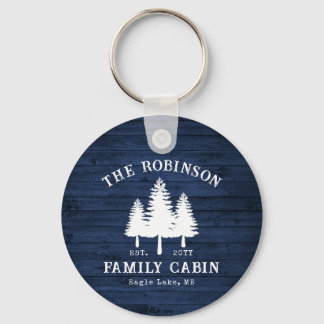 Porte-clés Rustic Country Family Cabine Arbres Blue Wood Impr