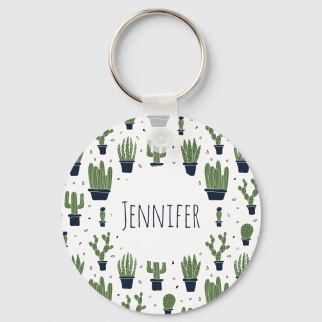 Porte-clés Rustic Dark Green Cactus Desert Pattern (Recto)