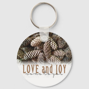 Porte-clés Rustic Holiday Love and Joy Pine Cone