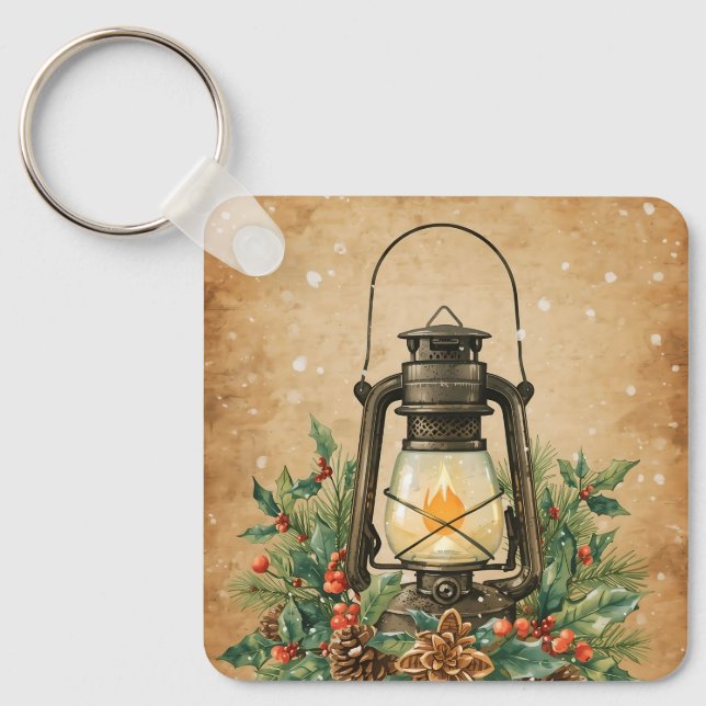 Porte-clés Rustic lantern holly pine festive winter christmas (Recto)