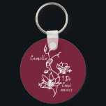 Porte-clés Rustic Marcela I Do Crew Bridesmaid<br><div class="desc">Floral botanique contre marsala bordeaux rustique fait un cadeau de femme de chambre pour votre fête de mariée. Customisez facilement avec le nom et la date de l'événement de votre choix. Cadeaux pour la fête de bachelorette,  fête de mariée,  femme d'honneur,  et plus encore.</div>