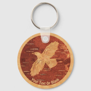 Porte-clés Rustic Raven On Inner Birch Bark