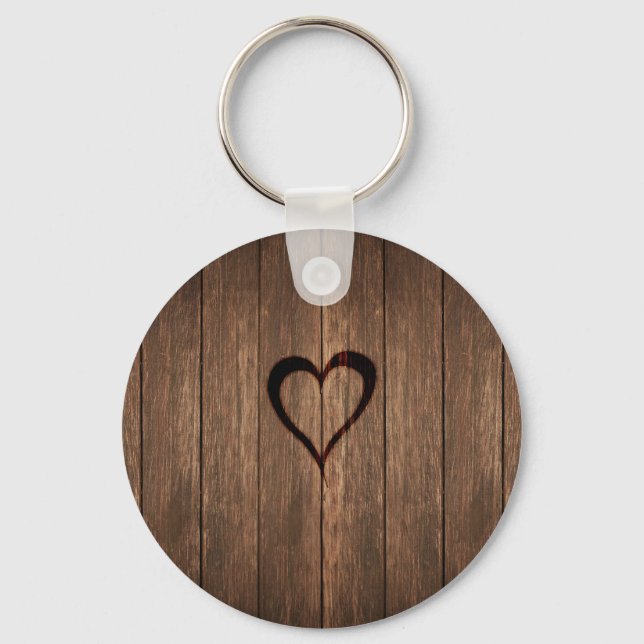 Porte-clés Rustic Wood Burned Heart Print (Recto)