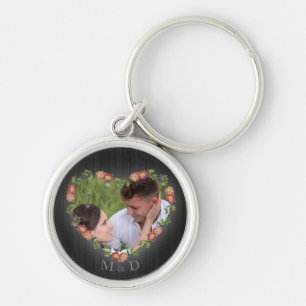 Porte-clés Rustique Bois Floral Heart Photo