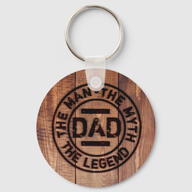 Porte-clés Rustique Papa L'Homme Mythe Légende Bois Pyrograph (Recto)