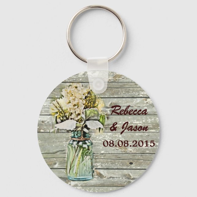 Porte-clés rustique pays fleuri mason bocal mariage merci (Recto)