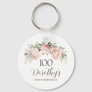 Porte-clés Rustique rose floral 100e fête d'anniversaire Pers