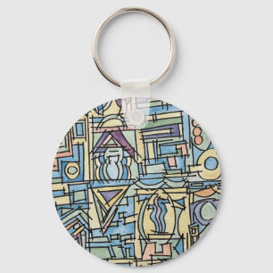 Porte-clés Rythme en bleu - Art abstrait peint à la main