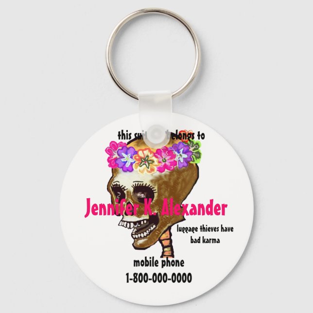 Porte-clés Sac à bagages crâne étiquette d'identification (Recto)