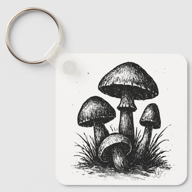 Porte-clés Sac à main à motif de champignons dessinés à l'enc (Recto)