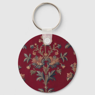 Porte-clés Sac broderie medievale fleurie en rouge bordeaux