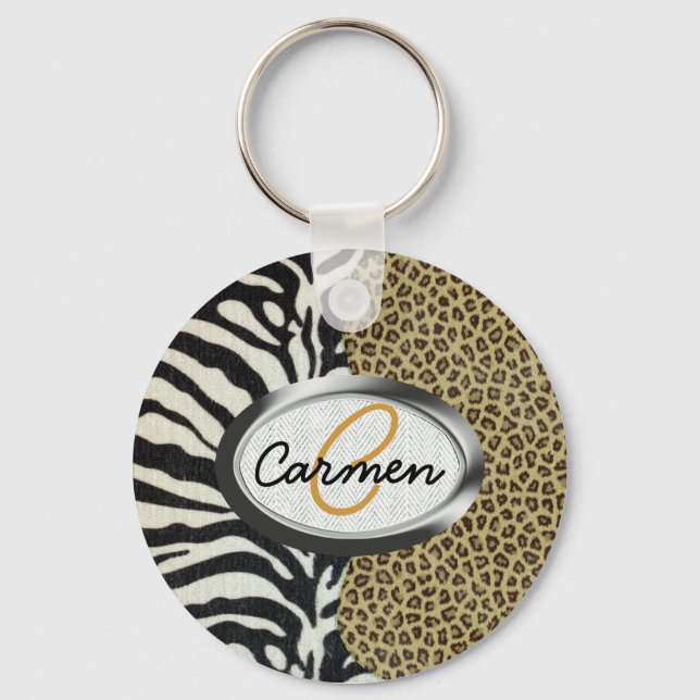 Porte-clés Safari Leopard and Zebra Print Monogram (Recto)