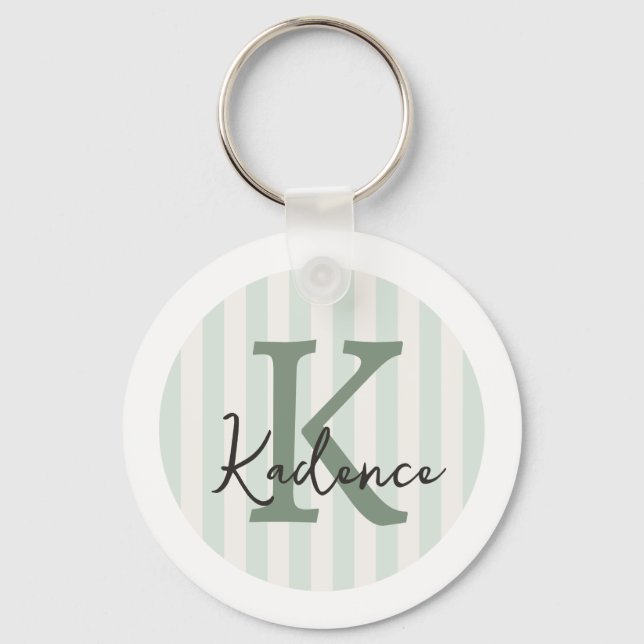 Porte-clés Sage Green Charcoal Custom Striped Circle Monogram (Recto)
