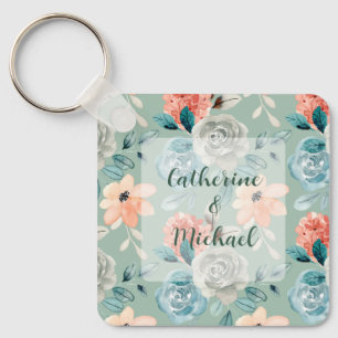Porte-clés Sage Green Floral Élégant Mariage Calligraphie