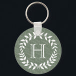 Porte-clés Sage Green Monogramme Élégant Foliage Moderne Wrea<br><div class="desc">Accessoire en style avec un porte - clé monogrammé personnalisé. Le design comprend des feuilles de couronne de laurier modernes et des initiales de typographie élégantes. Le monogramme au centre est simple à customiser. Fait une femme de ménage élégante et utile, groomsmen, et la fête de mariée gardienne idée cadeau...</div>