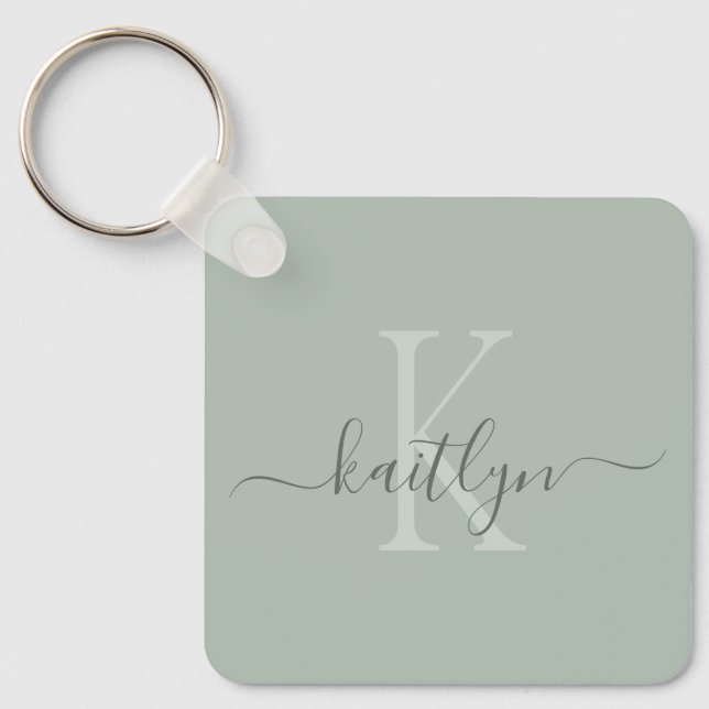Porte-clés Sage Green Nom initial Monogramme (Recto)