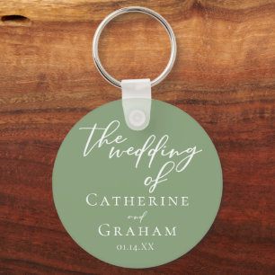 Porte-clés Sage Green White Typographie Mariage personnalisé