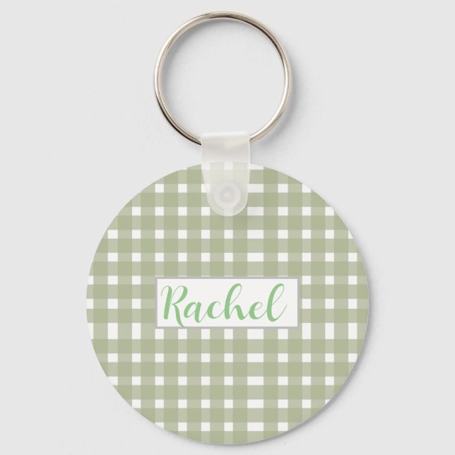 Porte-clés Sage Vert Blanc En vichy Personnalisé (Recto)