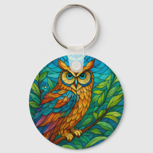 Porte-clés Sagesse dans un hibou en verre teinté avec des fle