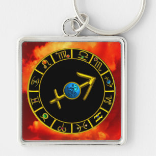 Porte-clés SAGITTARIUS Gold Blue Zodiac Jewel Astrology Chart