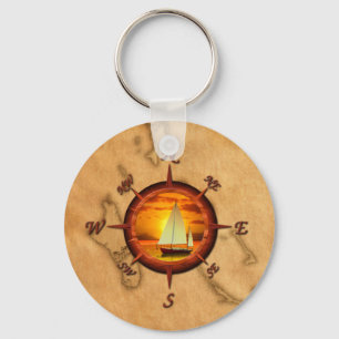 Porte-clés Sailboat and compass rose