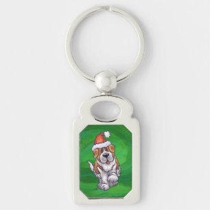 Porte-clés Saint Bernard mignonne à Santa Chapeau sur Vert