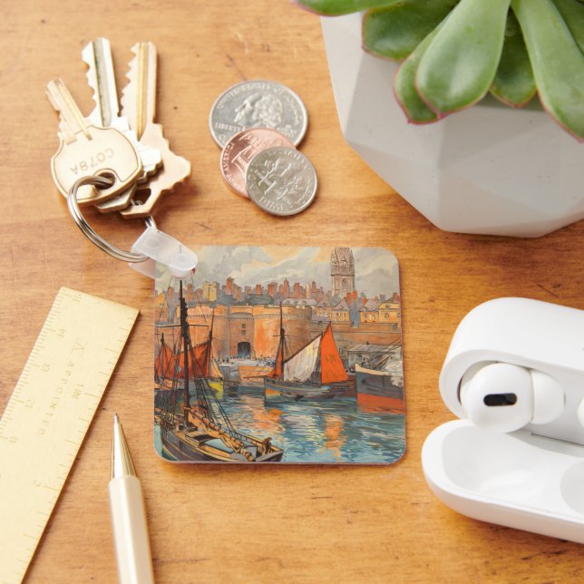 Porte-clés Saint Malo, France, Art de l'affiche de voyage vin (Bureau)